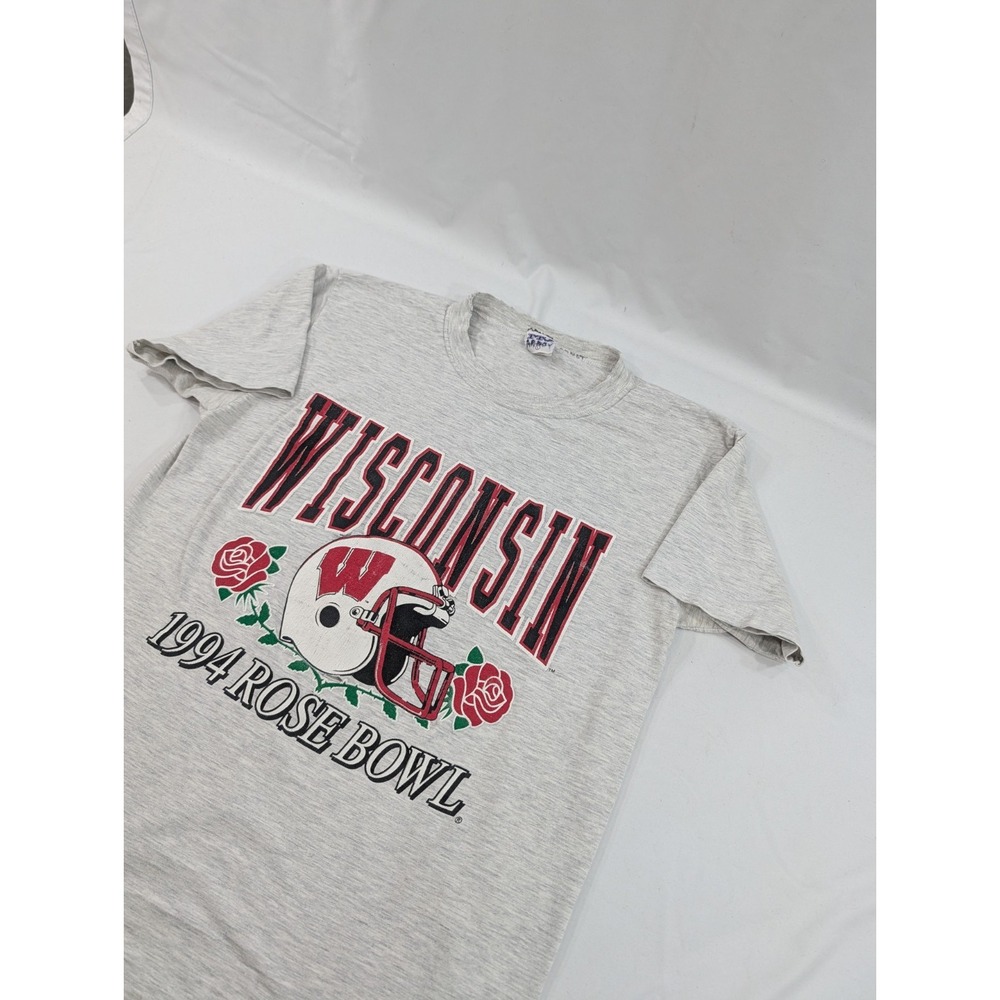 Wisconsin Badgers Shirt Adult Large Gray Singke Stitch Rose Bowl 1994